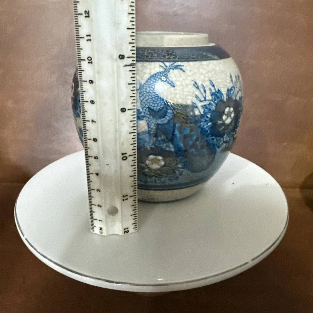 Vintage Kutani Ginger Jar Floral with Peacock No Lid 5